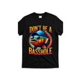 thumbnail image 1 of Camiseta gráfica divertida "Don't Be A Basshole" para hombre, de algodón negro, de manga corta con un elegante diseño de pesca, cómoda y de cuello redondo, para uso informal., 1 of 6
