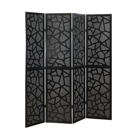 Roundhill Furniture Aurra 4-Panel Wood Room Divider, Folding Portable Partition Screen, Black