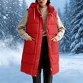 thumbnail image 2 of Hueook Puffer Vest for Women Hooded Sleeveless Zip Up Long Length Casual Winter Vest Coat with Pockets Red XL, 2 of 8