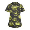 thumbnail image 4 of Stamzod Halloween Scrub Tops Women Funny V-Neck Pumpkin Printed Nurse Working Uniforms Slim Fit Comfy Holiday Stretchy Tee Shirt with Pockets, 4 of 5
