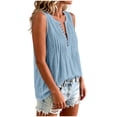 thumbnail image 7 of Women's Cotton Pleated Tank Top Summer Comfy Crew Neck Button Down Tee Tank Loose Fit Casual Sleeveless Daily Wear Shirts Light Blue, 7 of 7