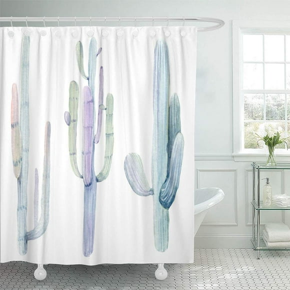 BSDHOME Cacti Watercolor Saguaro Cactus It's Perfect Prints Desert West Western Blooming Cacti Blooming Botany Waterproof Bathroom Shower Curtains Set 66x72 inch