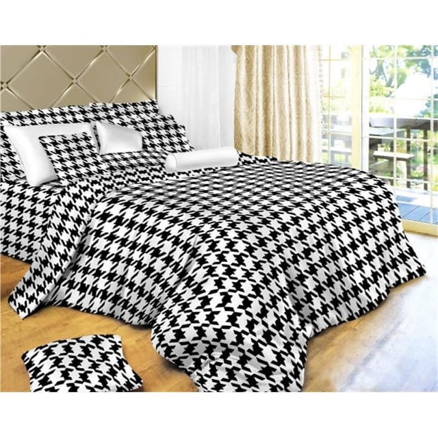 Dolce Mela DM498T Housse de Couette à Carreaux Pied-de-Poule de Luxe 6 Pcs - Lit Simple