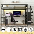 thumbnail image 2 of Full Size Loft Bed with Desk and Stairs, Metal Loft Bed Frame with Wardrobe and USB Charging Station, 2 of 10
