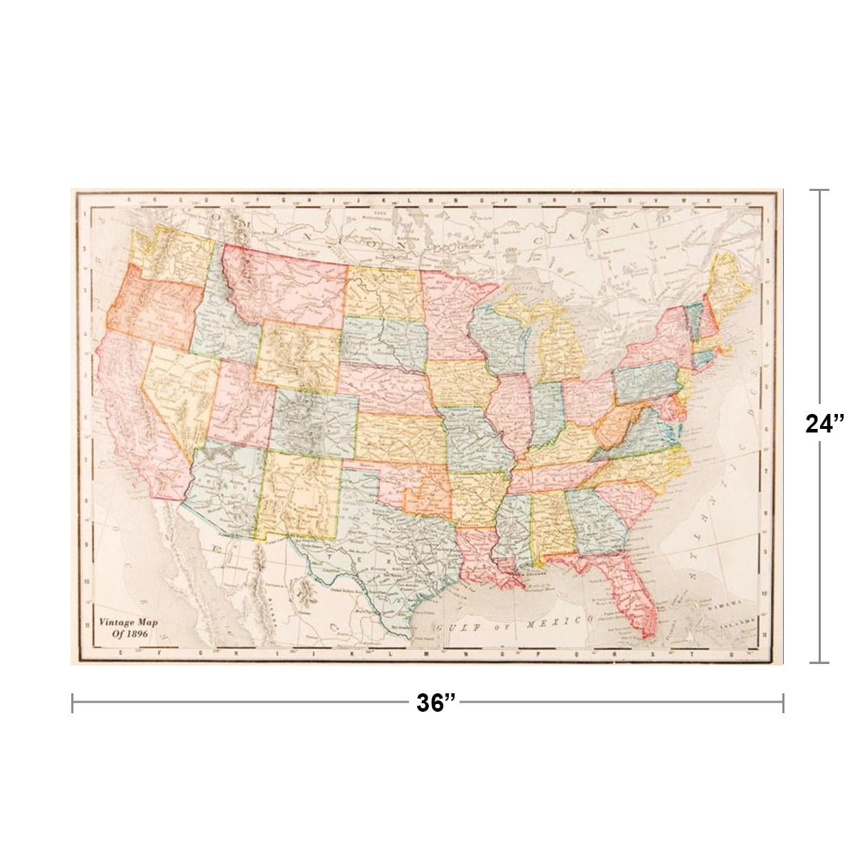 Map Of United States Usa Vintage Travel Decorative Reference Art Poster 36x24 Inch Walmart Com Walmart Com