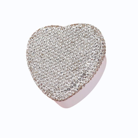 Rhinestone Inlaid Heart Shaped Metal Trinket Box, Pink Hinged Keepsake Storage Case for Jewelry, Small Trinkets and Holiday Gifts, Tabletop Decor