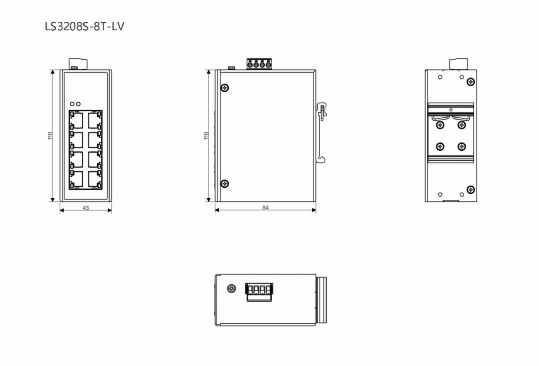 Industrial 8-Port Fast Ethernet DIN-Rail Unmanaged Switch DC12–48V