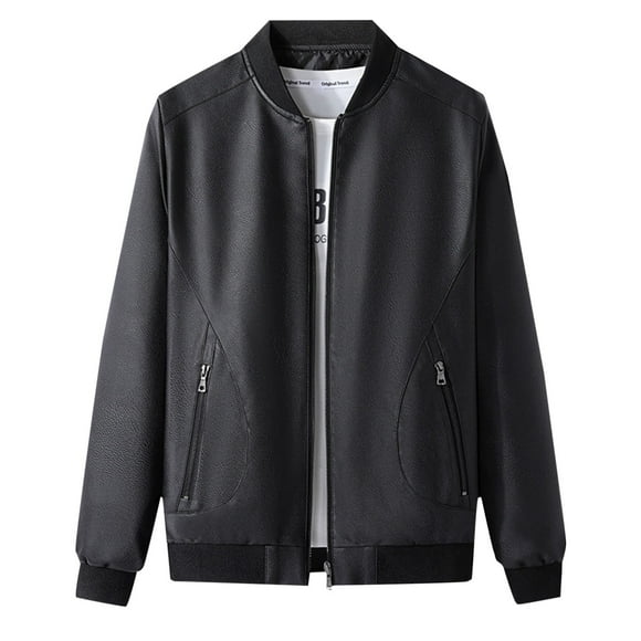 NJDVHB Fall Winter Coats for Men,Puffer Jacket Men,Coats for Men Solid Pocket Leather Jacket Business Fashion Casual Leather Jacket,Black,M