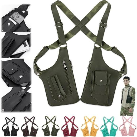 Premium Leather Adjustable Underarm Shoulder Bag for Men & Women Anti-Theft Hidden Double Shoulder Armpit Armor Multi-pocket