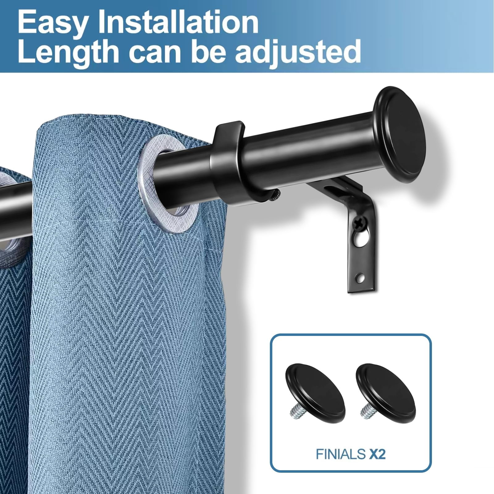 Urbanest 1" Adjustable Curtain Rod Set with Cap Finial Metal Window Drapery Rod, Modern Minimalist Design