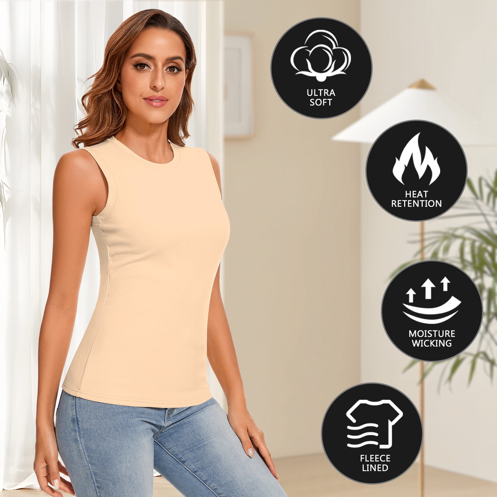 Women's Heated Thermal Tank Top – Fleece Lined Sleeveless Base Layer For Cold Weather | USB Powered Winter Warm Vest