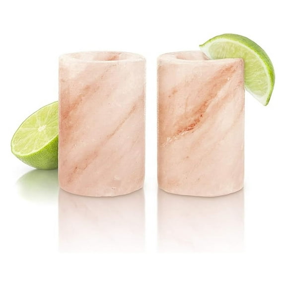 Himalayan Salt Shot Glasses, Set of 2 - Hand Carved Salt Shot Glass for Tequila, Whiskey & Spirits - Natural Salt Glass, Chilled Shot Experience