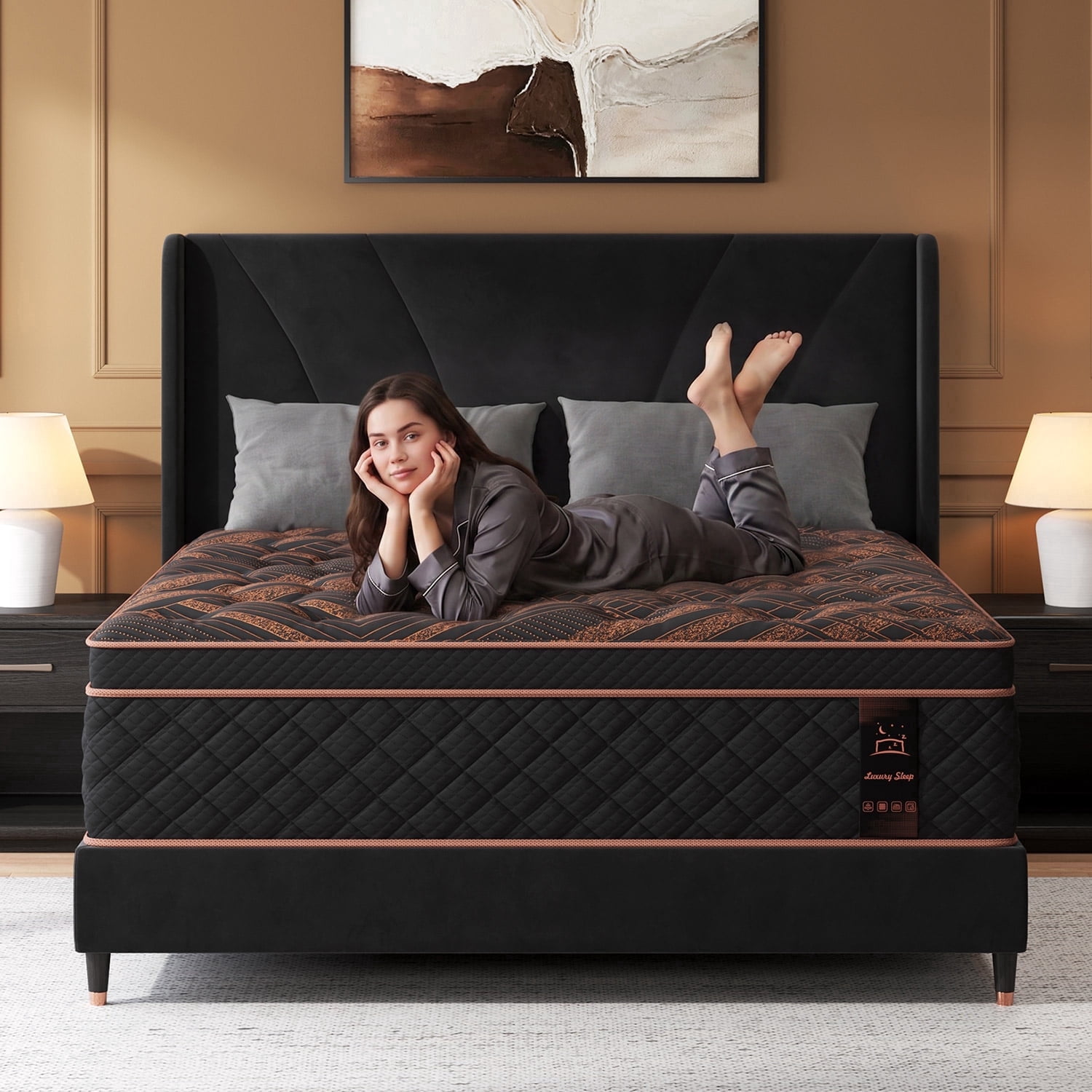 Skyhedon Queen Mattress 14 inch Gel Memory Foam Medium Firm Pocket Springs Hybrid Mattress in a box for Motion Isolation,Black