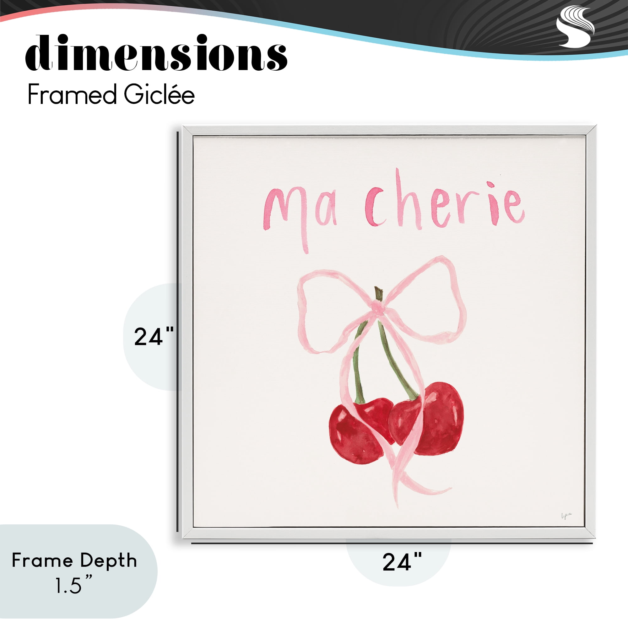 Stupell Industries Ma Cherie Ribboned Cherries White Framed Giclee Art, design by Lucille Price