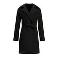 thumbnail image 5 of TAGOLD Womens Lapel Woolen Cloth Coat Trench Jacket Long Overcoat Outerwear Womens Fall Fashion Cardigan, Black, L, 5 of 7