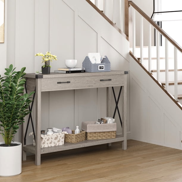43 - pulgada moderno wood consola mesa con 2 cajones - slim entrada y hallway mesa con almacenamiento, suitable para behind the couch (gris)