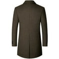 thumbnail image 2 of Defitshape Men's Wool Blend Coat Long Sleeve Winter Singel Breasted Peacoat Fall Slim Fit Jackets Business Casual Dressy Split Pocket Work Outerwear Lapel Collar Slim Fit Top Coat Coffee X-Small, 2 of 5