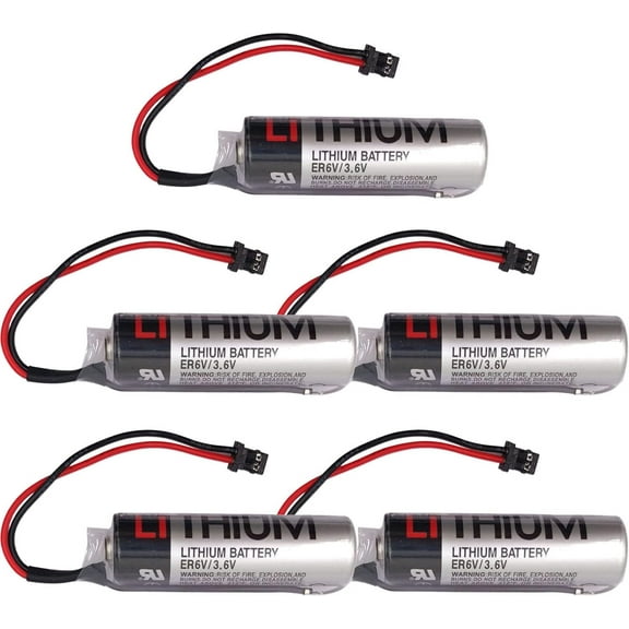 (Pack of 5) 3.6V ER6V/3.6V Battery Compatible with Toshiba ER6VC119A ER6VC119B for Mitsubishi M70 PLC Battery with Black Plug
