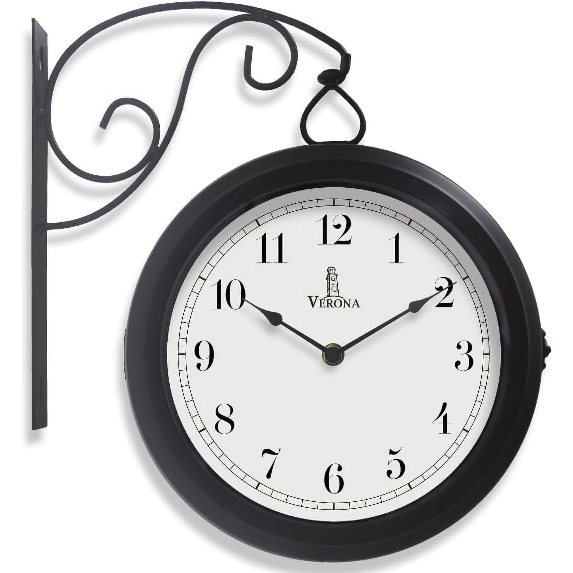 Metal Double Sided Wall Clock 10 Inch, Hanging Outdoor Train Station Clock, Decorative Indoor