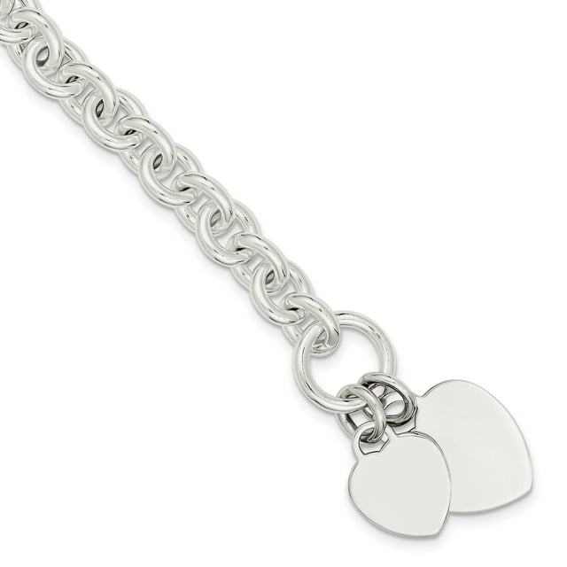 925 Sterling Silver Engraveable Heart Disc On Link Toggle Bracelet Charm Love