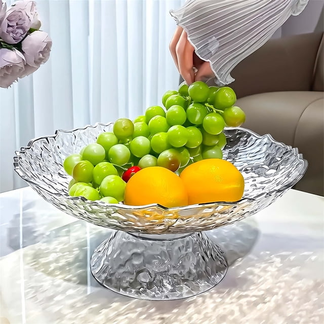 Aodebiao Clear PVC Fruit and Vegetable Strainer Bowl, Large Kitchen Serving Tray with Drainer, Multipurpose Buffet Platter for Snacks, Salad, Centerpiece Display