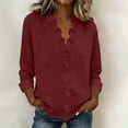thumbnail image 2 of Cotton Shirts for Women Button Down Shirts Casual Solid Color Long Sleeved Shirt Collar Tops, 2 of 6