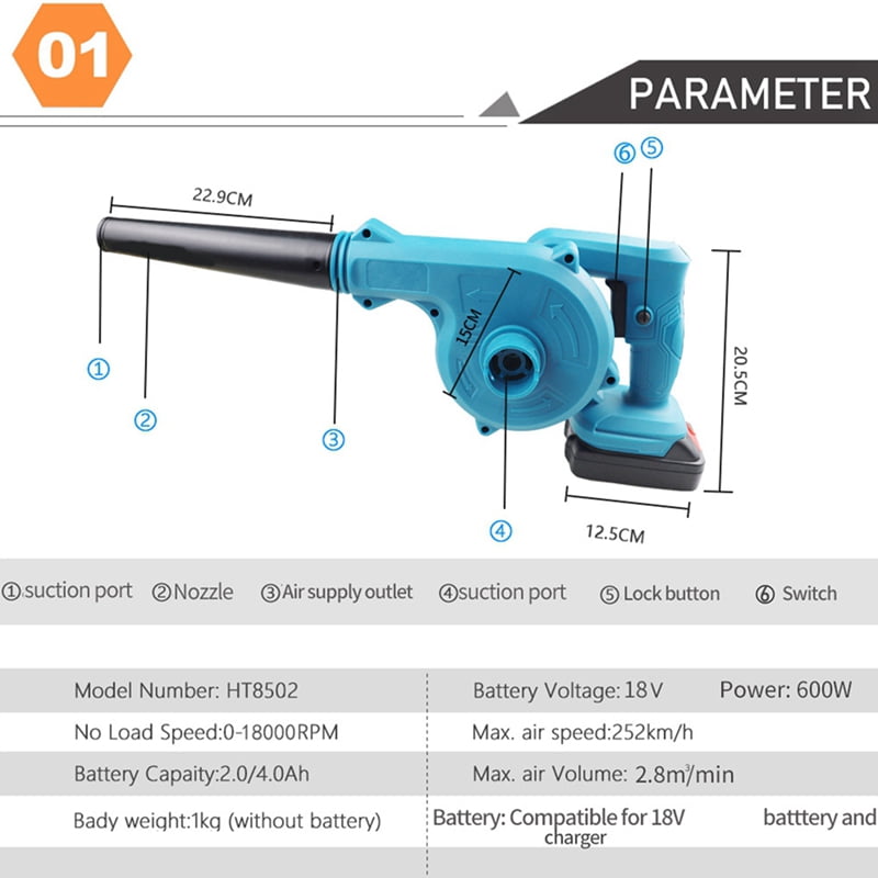 Cordless Portable Electric Air Blower Rechargeable Lithium Battery for Dust Removal Snow Blower Leaf Blower US Plug