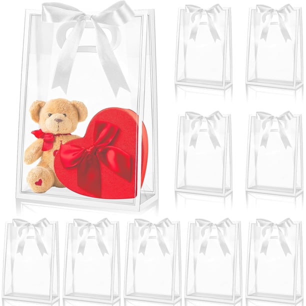 Bolsas de Regalo de PVC Transparente con Asas y Cintas, Bolsas de Plástico Reutilizable, Bolsas de Compras para Bodas, Bolsa de Dulces para Fiestas, Cumpleaños, San Valentin
