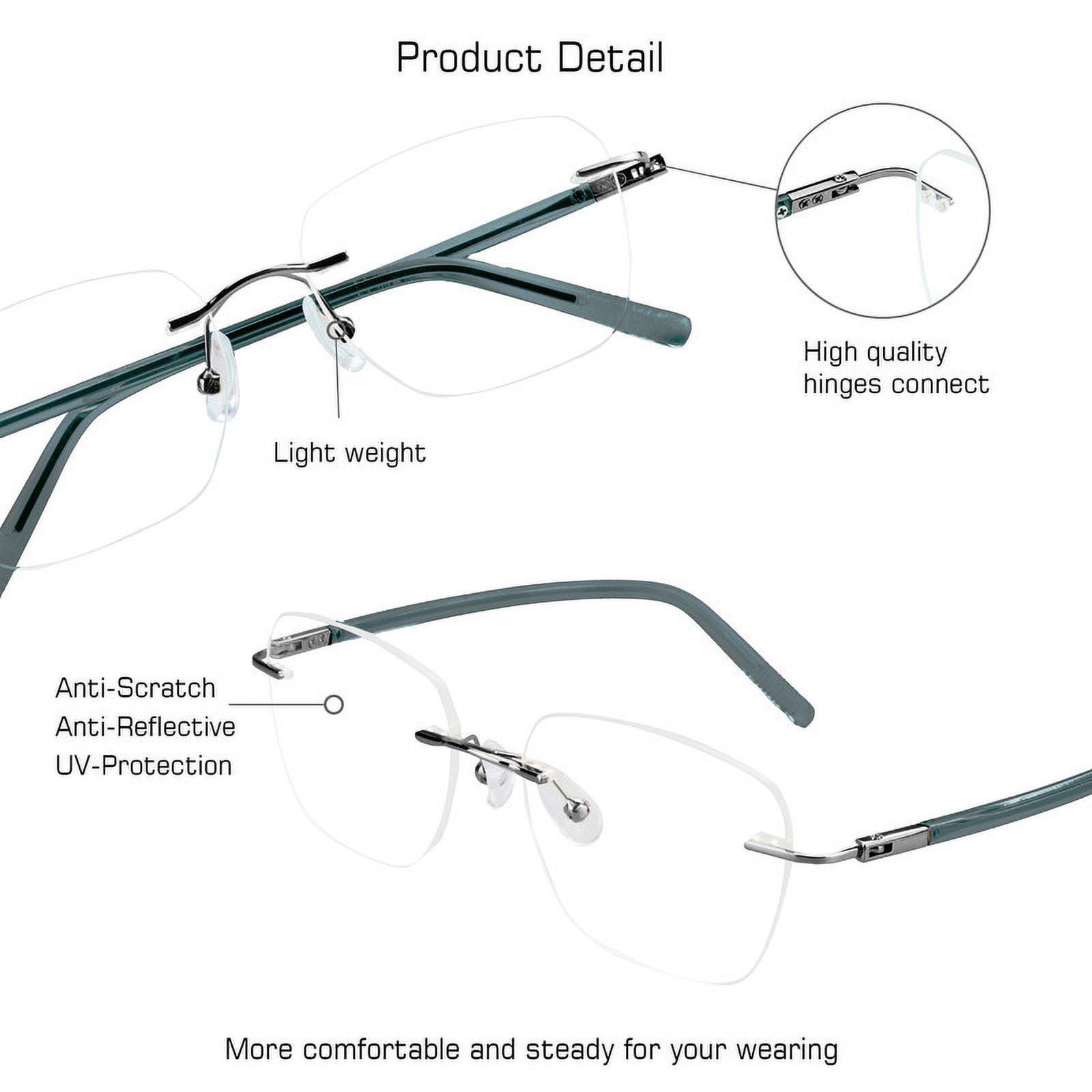 VisionGlobal Anti-Glare Blue Light Blocking Reading Glasses (Frameless, No Magnification)