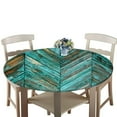 thumbnail image 6 of Heavy Duty Round Fitted Tablecloth Table Cover with Flannel Backing Elasticized Tablecloths Green Wood Grain Up to 47'' Diameter Table D, 6 of 7
