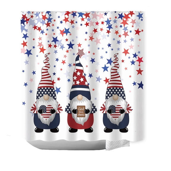 4th of July Gnomes Shower Curtain,Gnomes Shower Curtain Patriotic American Flag Independence Day Bathroom Decor Curtain with Hooks,Red White and Blue Curtain for Independence Day Holiday Decor