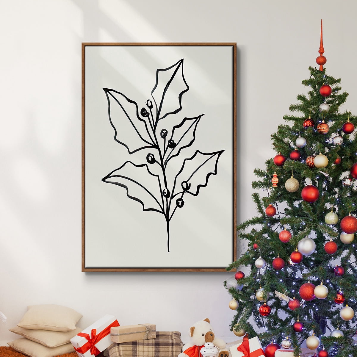 Evergreen Ink I - Framed Gallery Wrapped Holiday Canvas - 25 x 37 - Rosewood Frame
