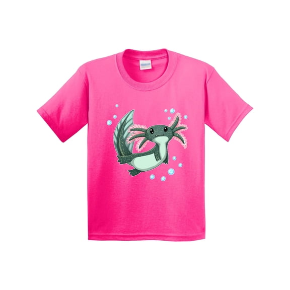 Inktastic Cute Axolotl Swimming with Bubbles Youth T-Shirt