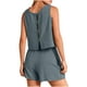 thumbnail image 5 of ICHUANYI Clearance 2PC Fashion Woman Round Neck Solid Sleeveless Blouse +Loose Cotton Linen Pockets Pants Short Sets(Gray, L) ICHUANYI WER2023080915562, 5 of 8
