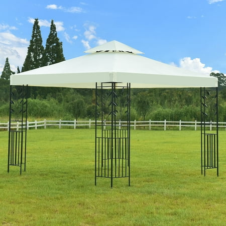Gymax 2-Tier 10'x10' Gazebo Canopy Shelter Patio Wedding Party Tent Awning Beige