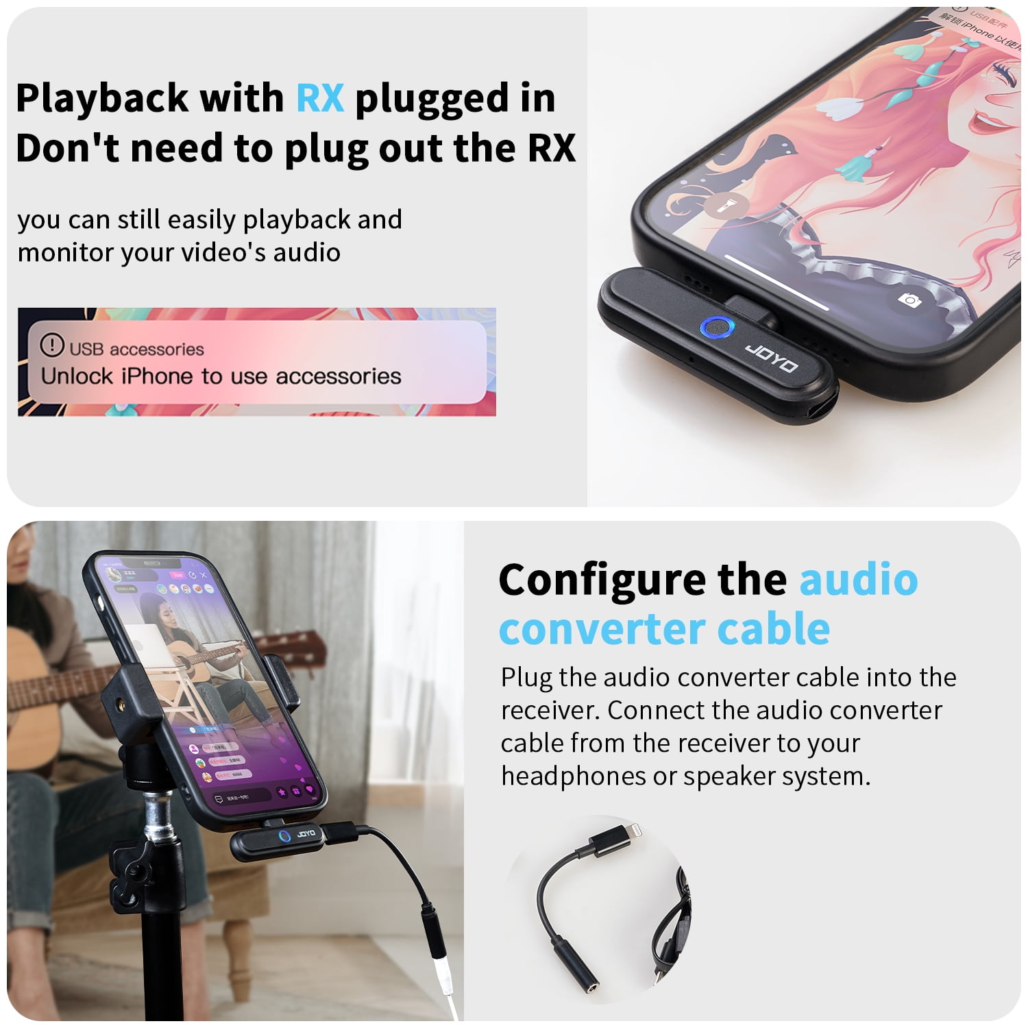 JOYO 2 Lavalier Wireless Microphone Video Recording Mini Mic For Android/iPhone Professional Noise Reduction