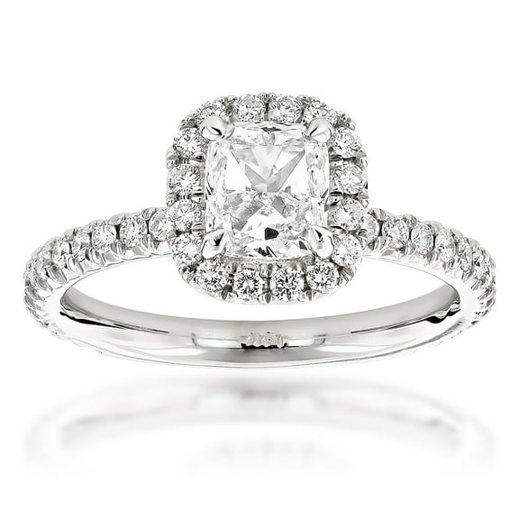 Luxurman GIA Cushion Cut Natural Diamond Engagement Ring 14K Halo Design (White Gold Size 8)