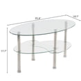thumbnail image 5 of IVV Modern Oval Glass Coffee Table, 2-Tier Oval Tea Table with Tempered Glass Storage Space & Chrome Metal Legs, Center Table for Home, Clear, 5 of 7