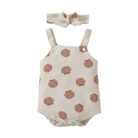 

Rovga Baby Girl Bodysuits Sleeveless Ribbed Floral Prints Romper Bodysuit Clothes Hairband Outfits