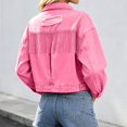 thumbnail image 5 of Denim Jacket for Women Ripped Tassel Lapel Button Down Long Sleeve Outerwear Casual Lightweight Fall Coat, 5 of 9