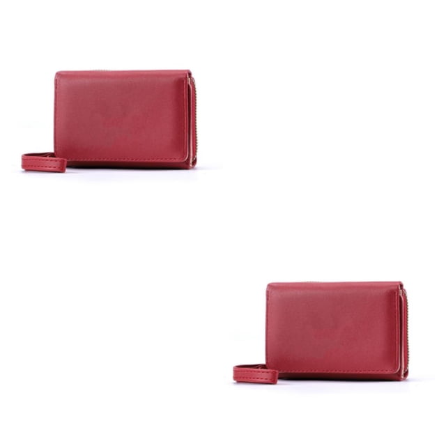 Carteras de moda Minnieouse para mujer tarjetero corto de cuero PU color sólido gran Rojo 2piezas