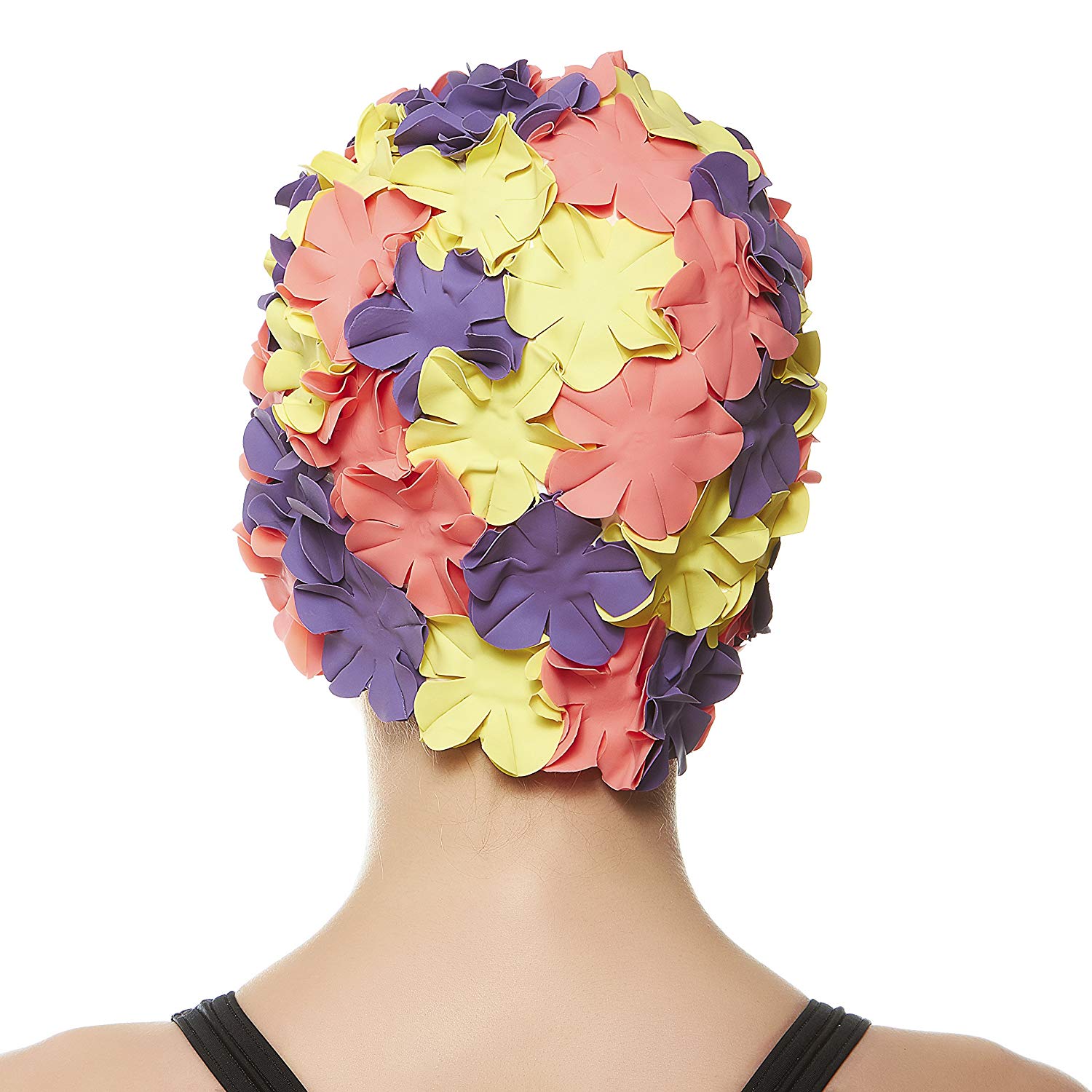 Beemo Floral Petal Swim Cap for Women – Retro Style Vintage Bathing Cap Swimming Hat for Long and Short Hair
