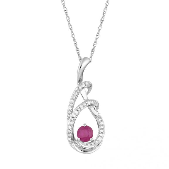 10k White Gold Ruby & 1/8 Carat T.W. Diamond Drop Pendant Necklace