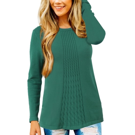 DARING DIVA Women's Crewneck Ribbed Knit Pullover Long Sleeve Sweater M Green