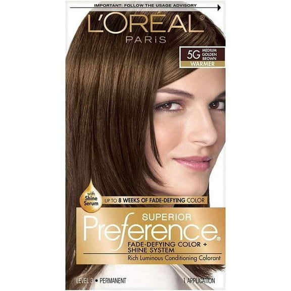 L'Oreal Paris Superior Preference Fade-Defying Color Shine, 5G Medium Golden Brown