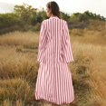 thumbnail image 4 of Vestido largo estampado a rayas de primavera para mujer con cuello en V Botones de manga larga MABOTO Vestido de impresión con rayas, 4 of 7