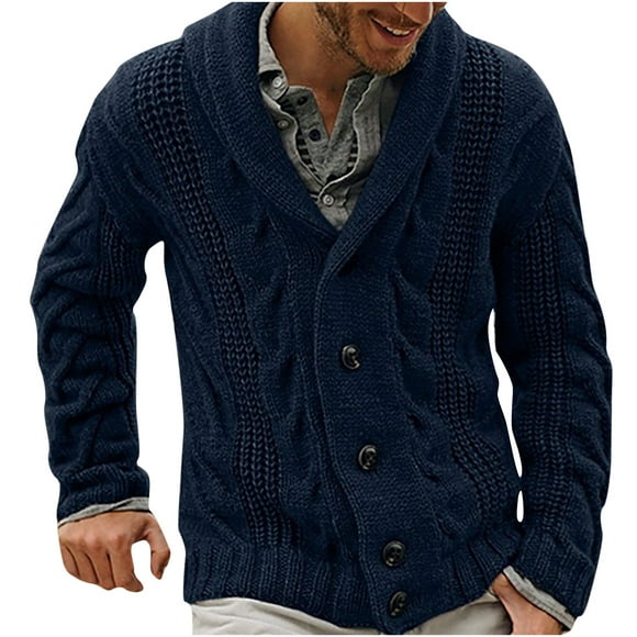 Awdenio Men Solid Casual Cardigan Long Sleeve Single-breasted Turndown Sweater