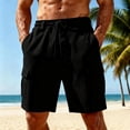 thumbnail image 2 of Dwellite Mens Linen Cargo Shorts Summer Casual Loose Elastic Waist Drawstring Lightweight Beach Vacation Shorts with Pocket Black 3XL, 2 of 4