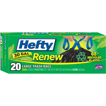 Hefty Renew 30 Gallon Drawstring Large Trash Bags, 20 Pack