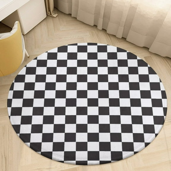 Colorful Geometric Checkered Round Area Rugs for Bedroom Living Room, 4FT Soft Indoor Circle Carpets, Carpet Home Decor Floor Mat
